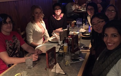 Picture of Fall 2014 Lab dinner. From left, clockwise: Travis, Dani, Ashley, Sam, Ariana, Dr. Xu, Jabeene.