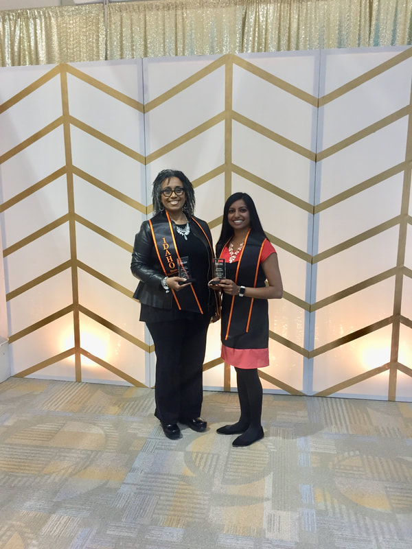 Barbara Wood Roberts and Bindal Makwana receiving Academic Excellence Awards